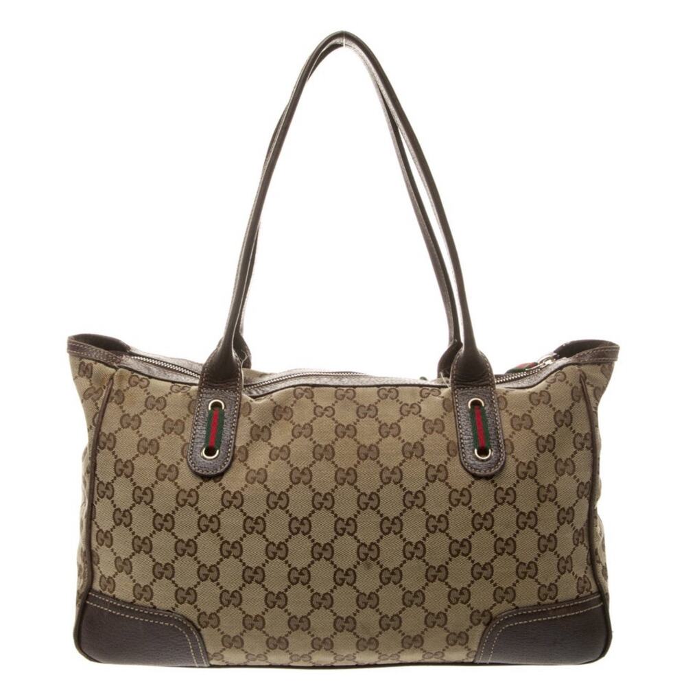 GUCCI Princy Sherry GG Canvas Leather Shoulder Tote Bag Brown Authentic - Picture 3 of 16